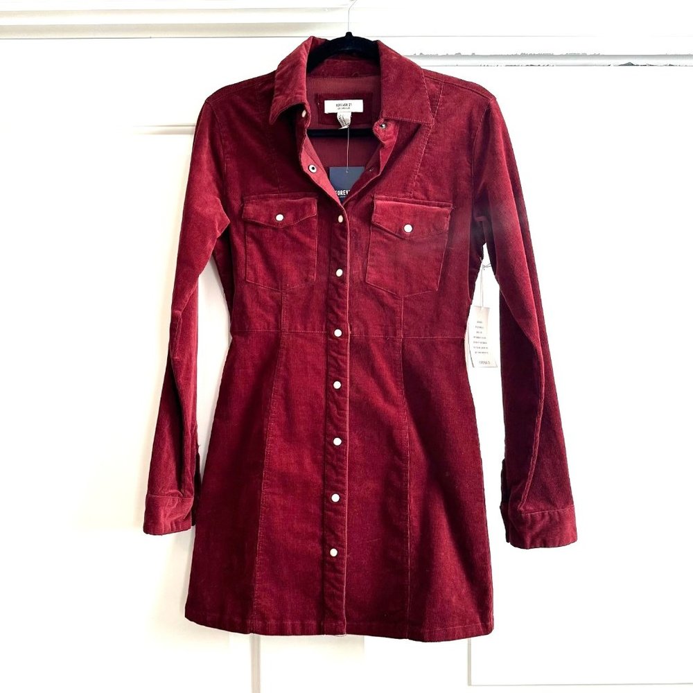 Corduroy Burgundy  Button Down Dress Medium - NEW